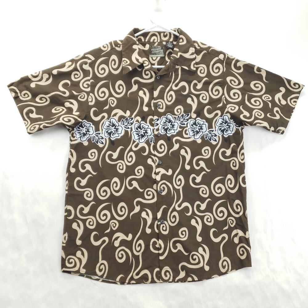 Pineapple Connection Shirt Mens Large Brown Hawaiian Aloha Camp Button-Up